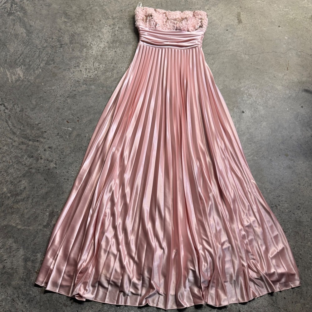 Speechless Women's Pink Satin Pleated Rose Ruched Formal Dress Sz 5 Fairy Y2k